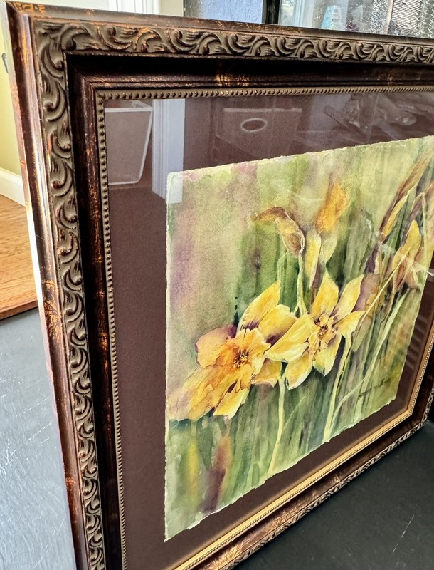 Original Watercolor Daffodil Painting Signed Karen Williams Framed & Matted gallery