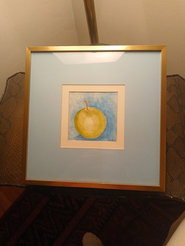 Original Framed Pastel Apple Picture Titled «Granny» Artist Signed AN HILE