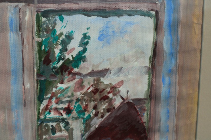 Mid Century Red House Landscape Watercolor Painting Unsigned gallery