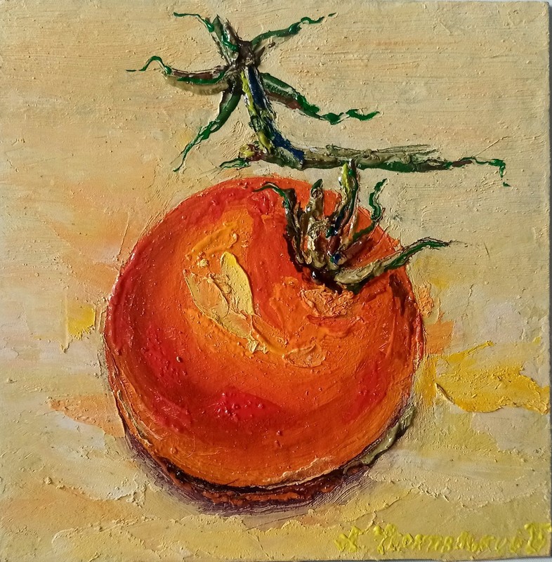 Tomato Impasto Painting Original Art Impression Oil Painting 6 x 6 in