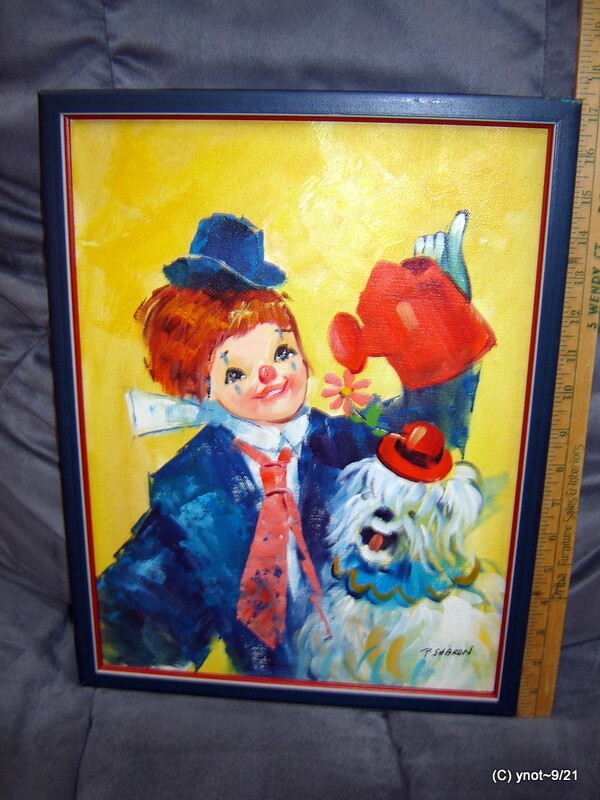 3D Painting on Canvas *CHILD-CLOWN with PUPPY-DOG* by P. Sharon ~ custom framed gallery