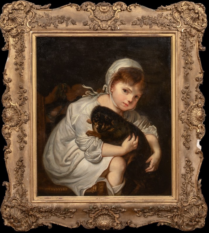 18th Century French Girl & Toy Dog Portrait JEAN-BAPTISTE GREUZE (1725–1805)