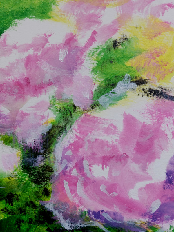 LOVELESS - "PINK & YELLOW ROSES" 11 x 14 acrylic on paper living room decor COA gallery