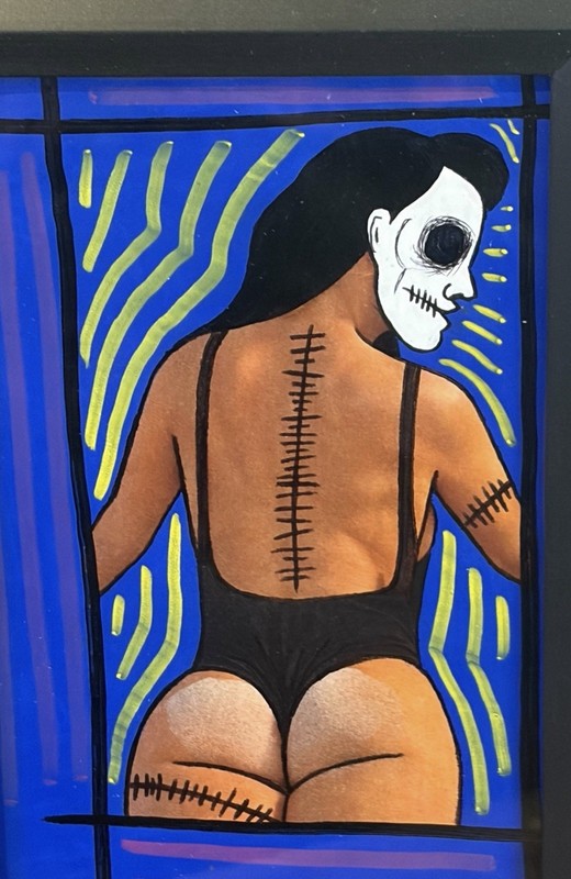 Original Painting Skull Face Girl Bathing Suit Framed Gothic Art Halloween Ooak gallery