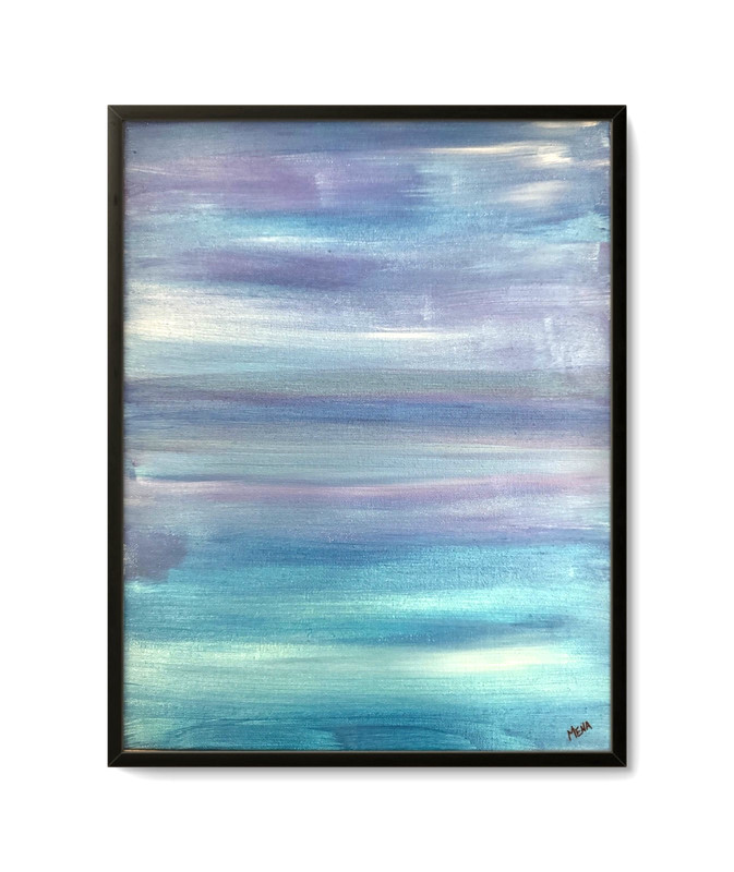 Skies Purple Sun Down 14X11 Original Acrylic Interior Art on Canvas by Mena