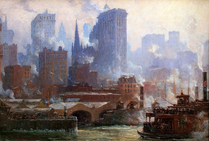 The Wall Street Ferry Slip Painting by Colin Campbell Cooper Art Reproduction