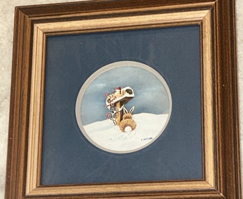VTG Original GA Artist Laurie Hatler Rabbit Fine Watercolor Bunny 6.75”Sq 3”Diam gallery