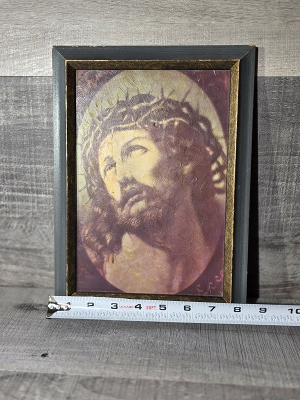 c1900s Ecce Oil Painting Jesus Crown of Thorns Crucifixion Religious Art b267 gallery