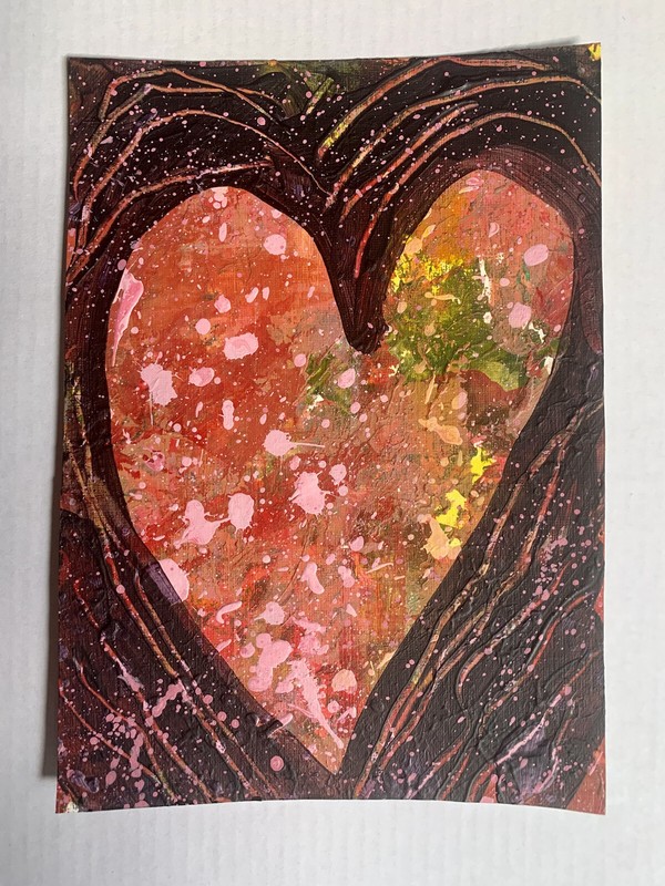 Contemporary Painting HEART Acrylic on Paper 5X7 «Graffiti Heart Like Mine 6»