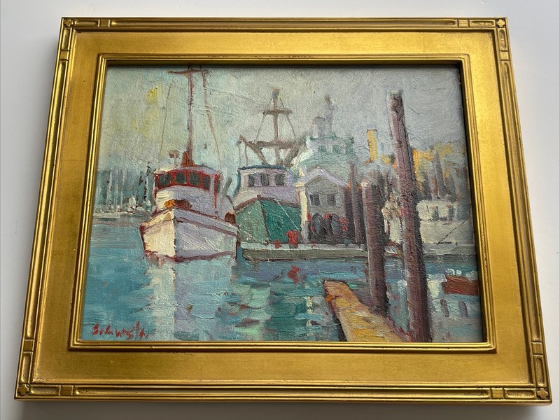 American Impressionism Painting Listed Landscape SB HARBOR Oil Silvio Silvestri