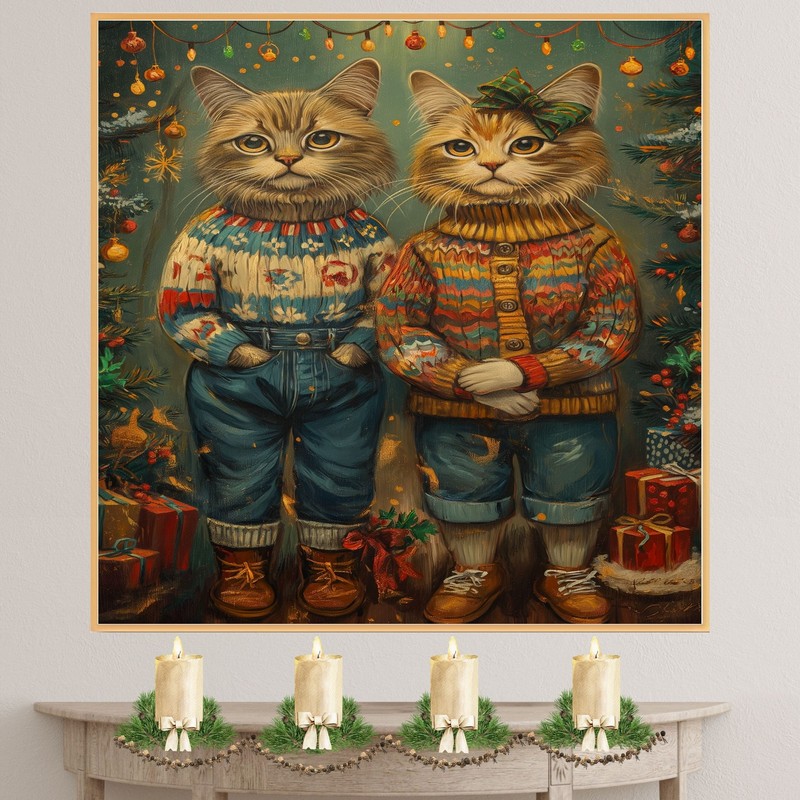 Christmas Cozy Holiday Cats Winter Decor Flat Rolled, Framed or Wrapped Canvas gallery