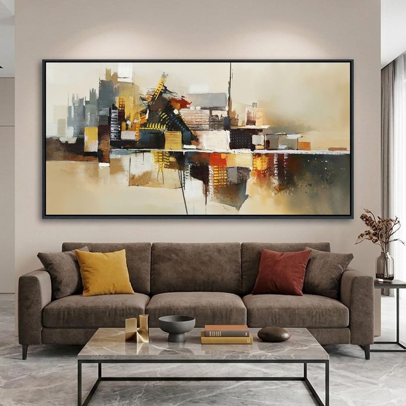 Yellow Abstract Wall Art for Living Room – Modern Wall Art – Framed Large 20×40