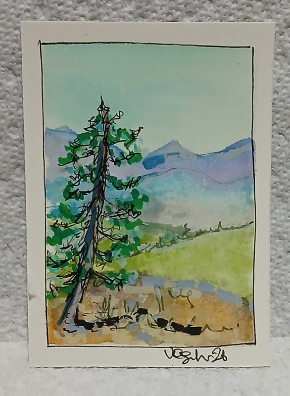 Blue Ridge Lonesome Pine Watercolor ACEO — Appalachian Art by Virginia OOAK