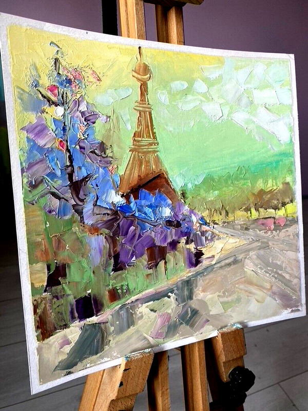 ORIGINAL Oil Painting Fall Art Central Park 3D Textured Paris Eiffel Tower gallery