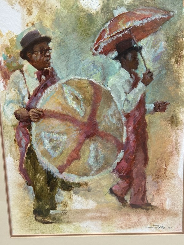 African American Men Portrait Textured Oil on Paper Painting Signed 1960 gallery