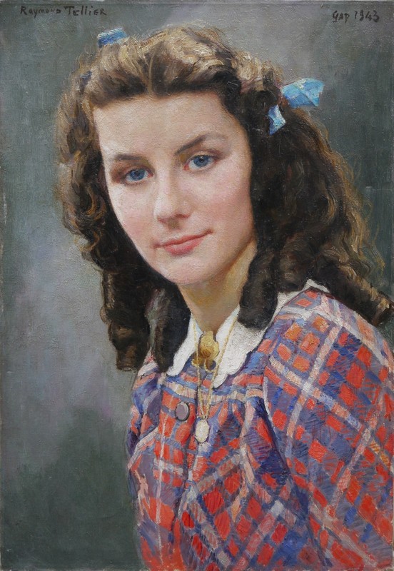 Blue Eyed Woman, Tartan Couture Dress Painting By Raymond TELLIER (1897-1985)