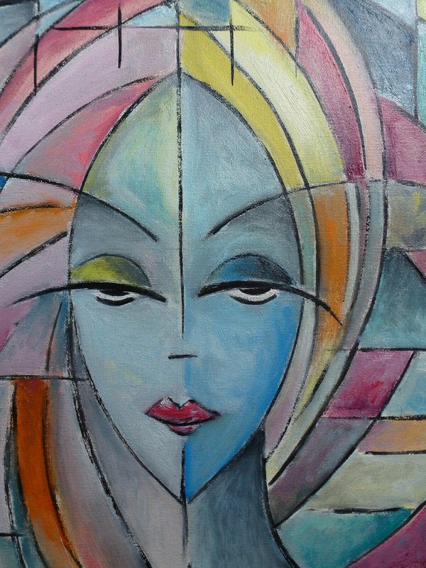 SUNDAY BLUE modern cubism NEW painting 16x20 canvas original art signed CROWELL gallery