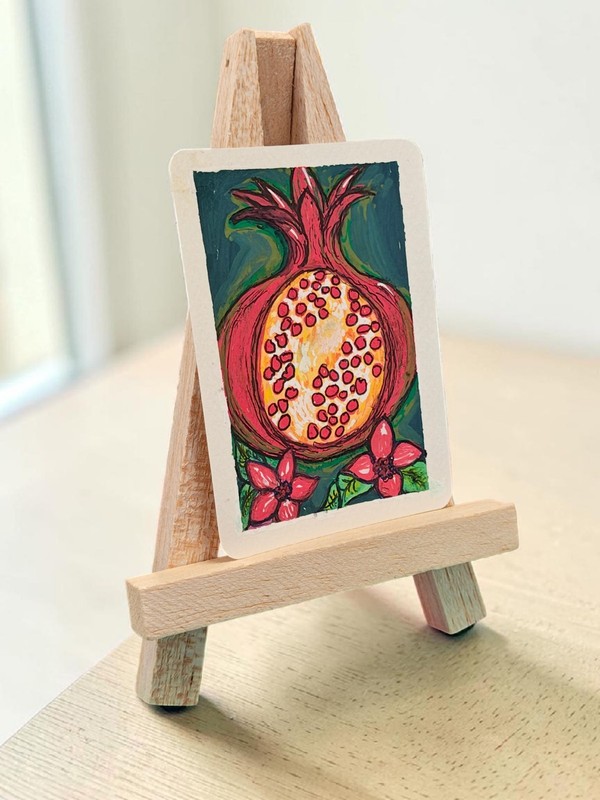 ACEO Pomegranate Queen Original Painting by Katt Kelly | Queen of Fruits OOAK