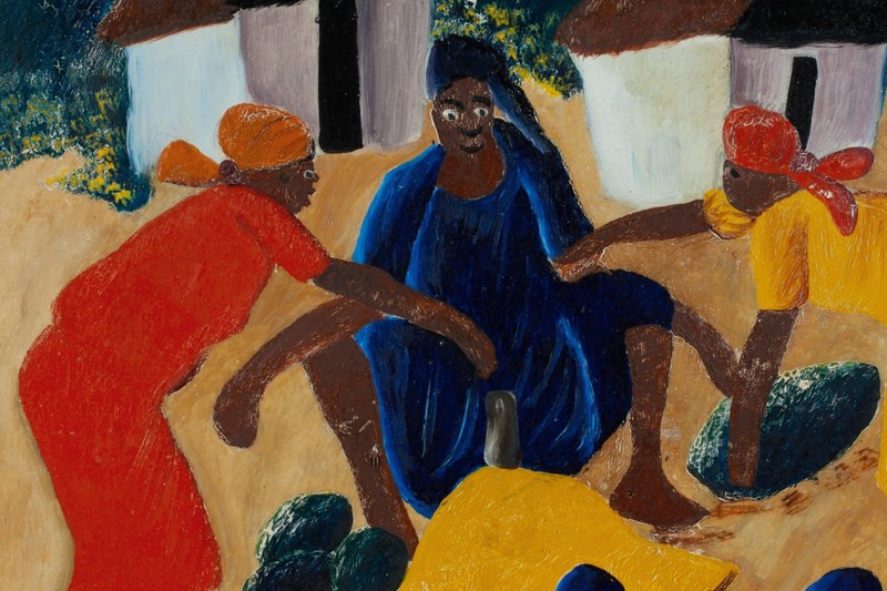 Haitian Folk Art Oil Painting by Laurent Casimir (1928-1990) Circa 1950's gallery