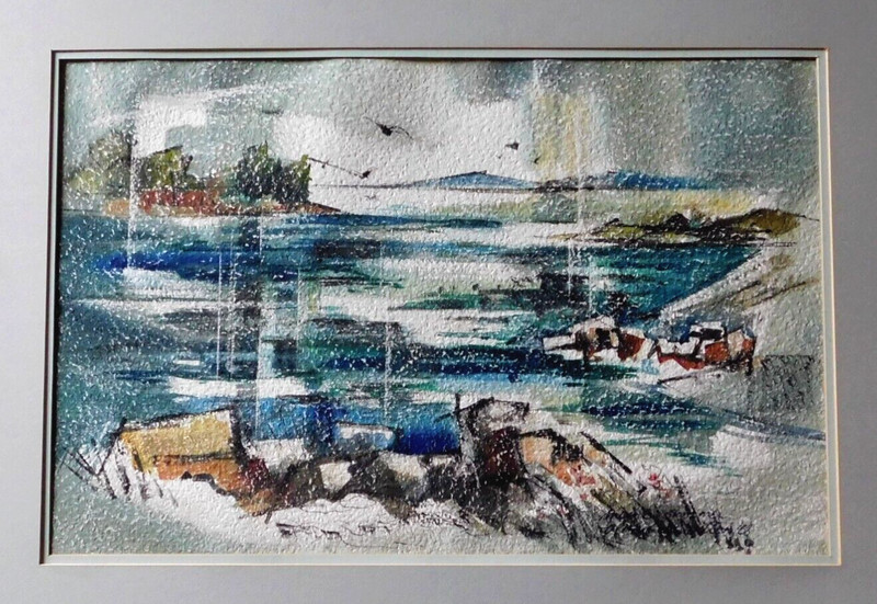 Vivian ‘Chevy’ Chevillon Watercolor ‘Maine Summer’, Original w/ Sale Label, 1968