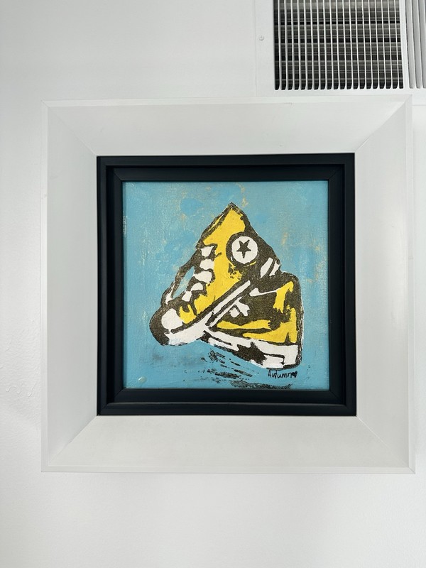 Artist Autumn de forest “High tops” oil painting on canvas