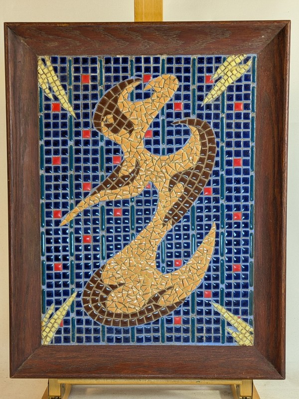 Vintage Mid Century Modern Abstract MOSAIC TILE PAINTING Expressionist POP ART