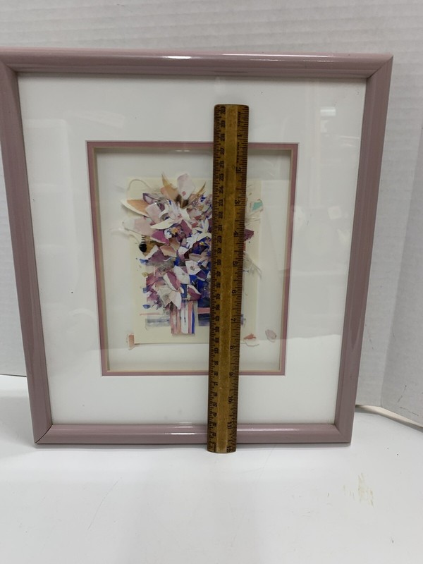 Floral Paper Cut Painting Abstract Original Art Signed Dated ‘94 Framed 12x13” gallery