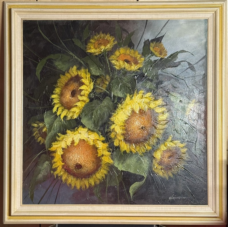 Christiana Original Oil Canvas Bold 3D Sunflower 43x43 inch frame gallery
