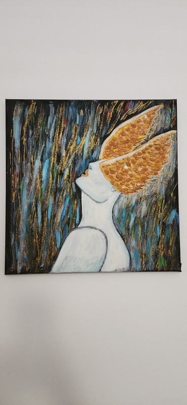 Handmade Original Abstract Painting Golden Wings Woman Canvas Wall Art Decor