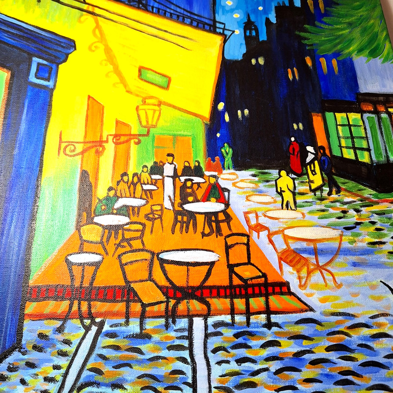Vincent Van Gogh Café Terrace At Night Hand Painted Copy On Canvas 20″x16″