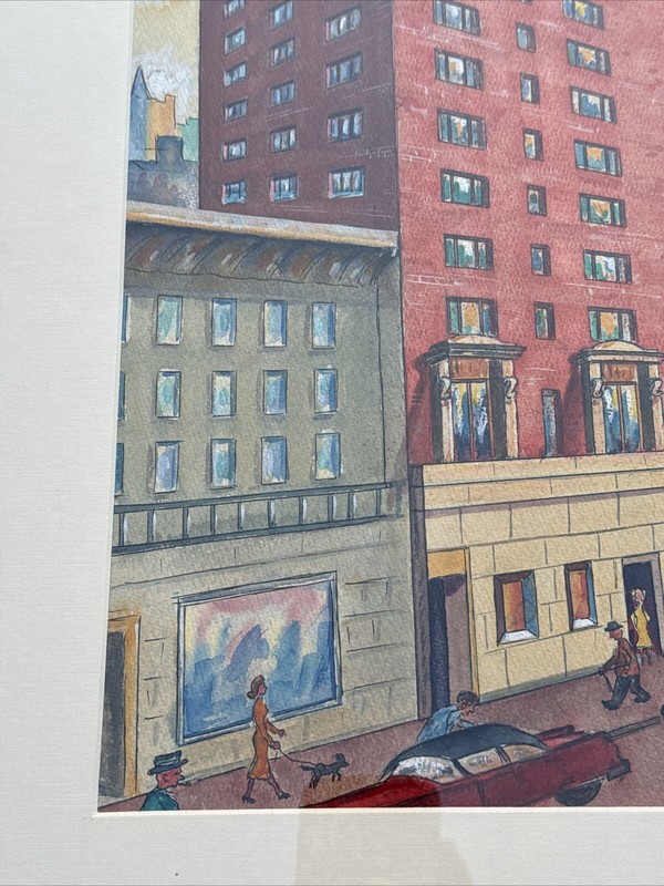 ANTIQUE WPA PAINTING AMERICAN REGIONALISM HOTEL BLACKSTONE CHICAGO LEWY LISTED gallery