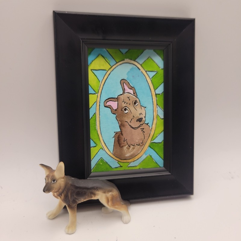 ACEO Original Watercolor Painting German Shepard 2.5×3.5 Dog Signed