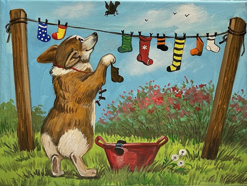 5X7 PEMBROKE WELSH CORGI PRINT OF PAINTING RYTA Laundry Room Decor Folk Art Dog