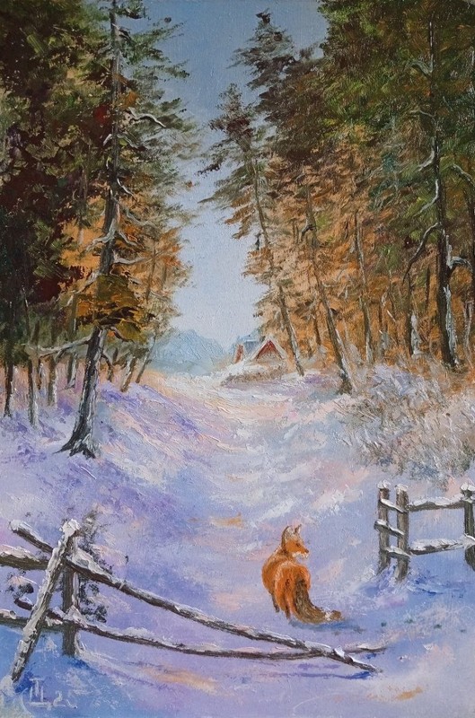 Painting «Winter Day». Oil on hardboard. 8×12 inc. Handmade. 2025. Unframed.