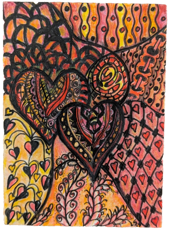ACEO Original «Double Hearts in a Tangle» Art Card, Excellent Symbolism