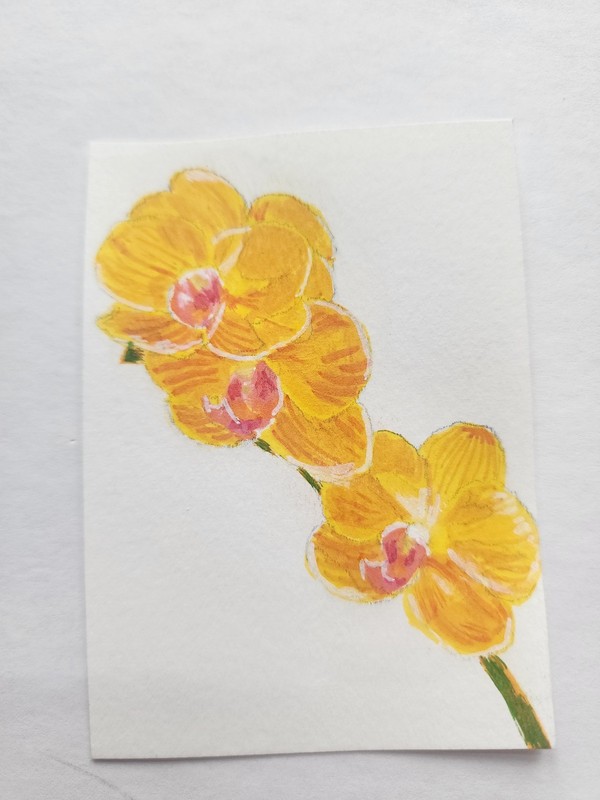 ACEO Original Abstract Acrylic Painting Orange Orchid Flowers Plant by Kiva