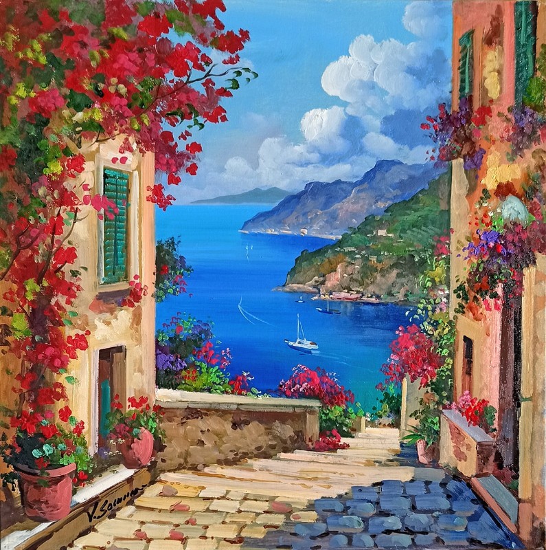 AMALFI COAST PAINTING SEA DESCENT ORIGINAL by SOMMA ITALIAN CANVAS HOME DECOR