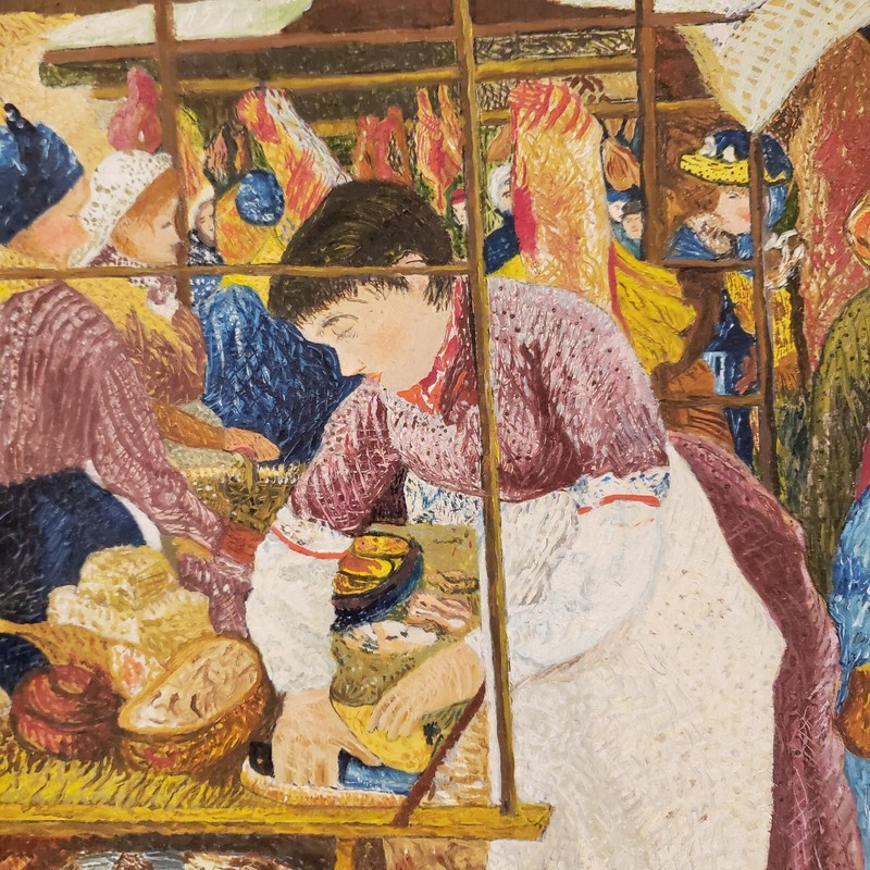 Mom at Pork Stand Market Scene Oil Painting Framed Art (17" x 14") gallery