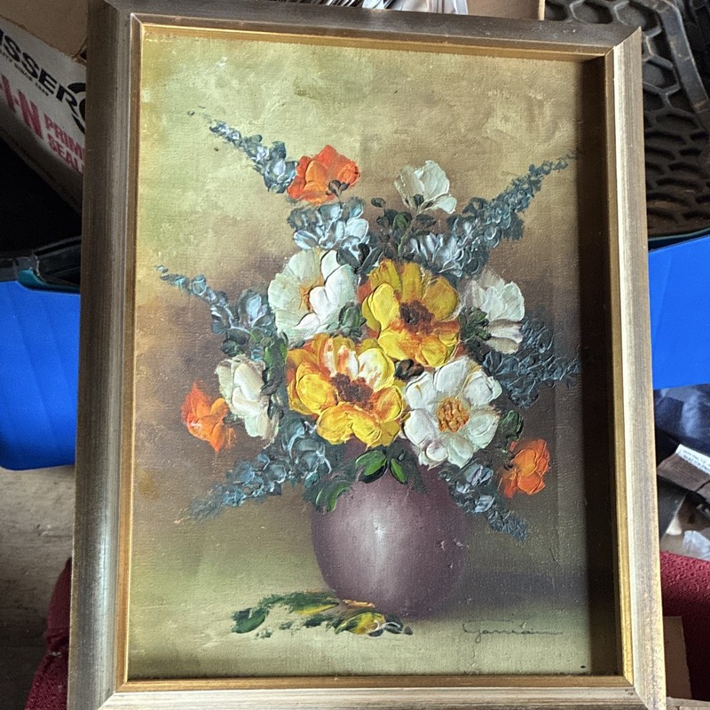 Garnier Signed Framed Floral Still Life Vase of Flowers Painting on Masonite