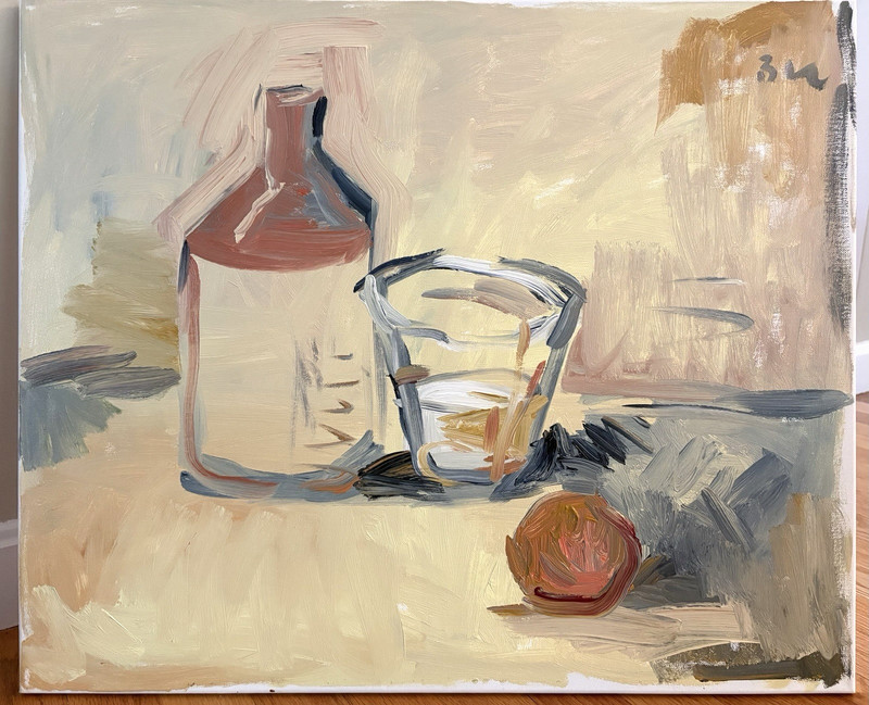 Still Life Painting Fruit 20”x24” Canvas Cubist Original Signed