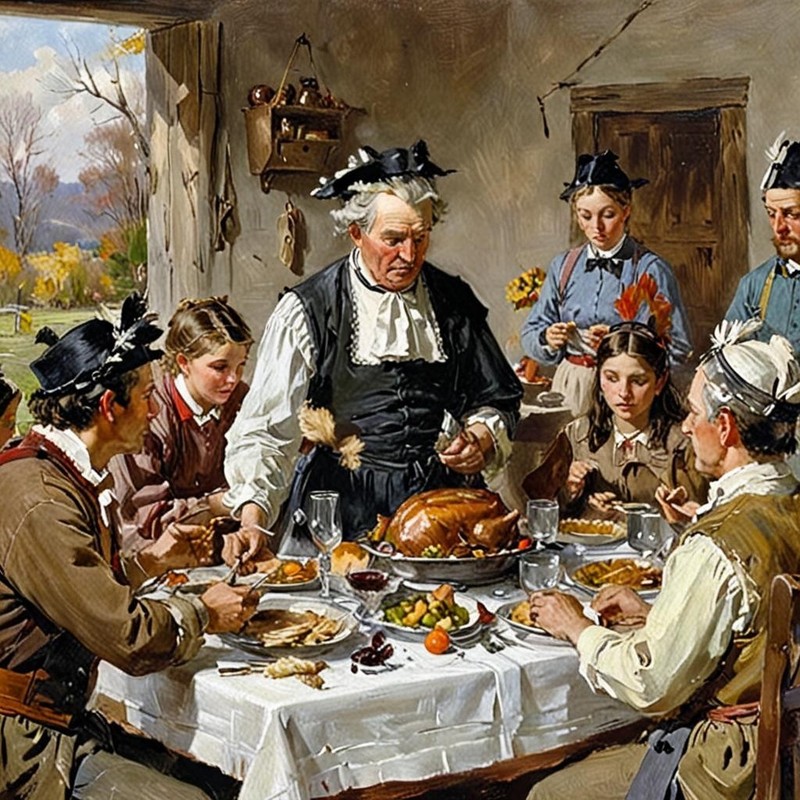 ACEO Art Card Thanksgiving Feast, cutting thr Turkey
