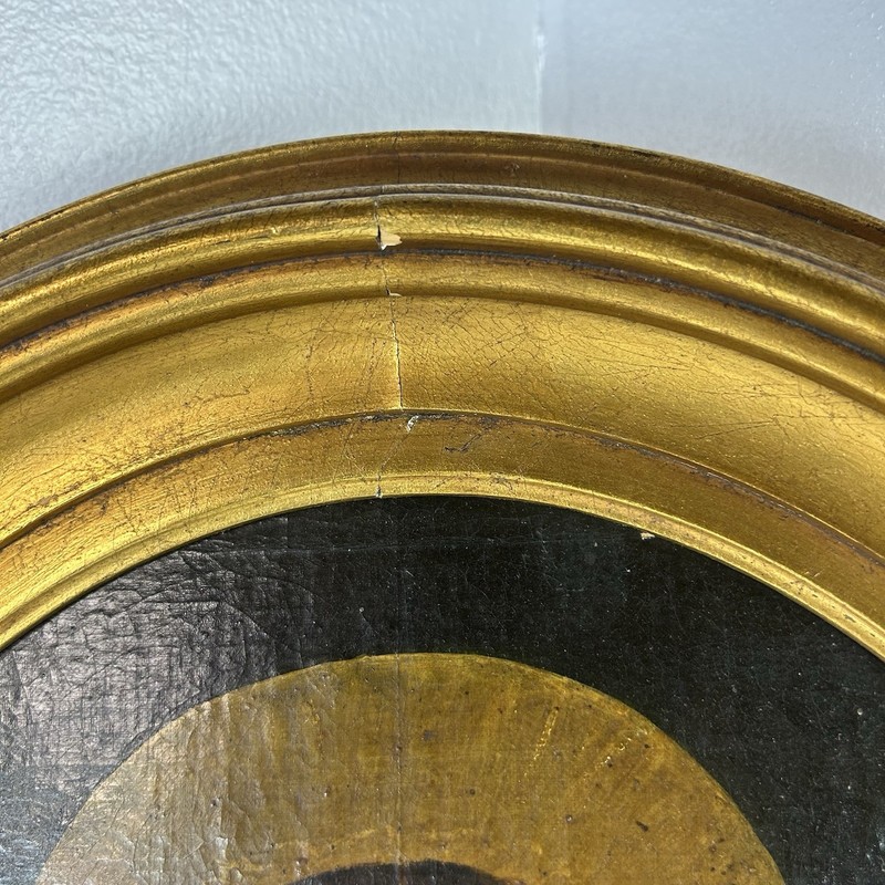 Antique 19th C. American folk art Oil portrait spiritual woman gilded oval frame gallery