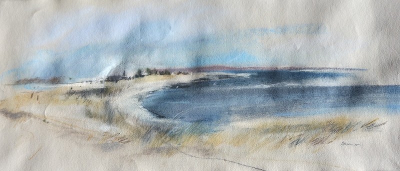 1979 Original Pastel Coastal Cape Cod Dunes Landscape Signed - Barton gallery