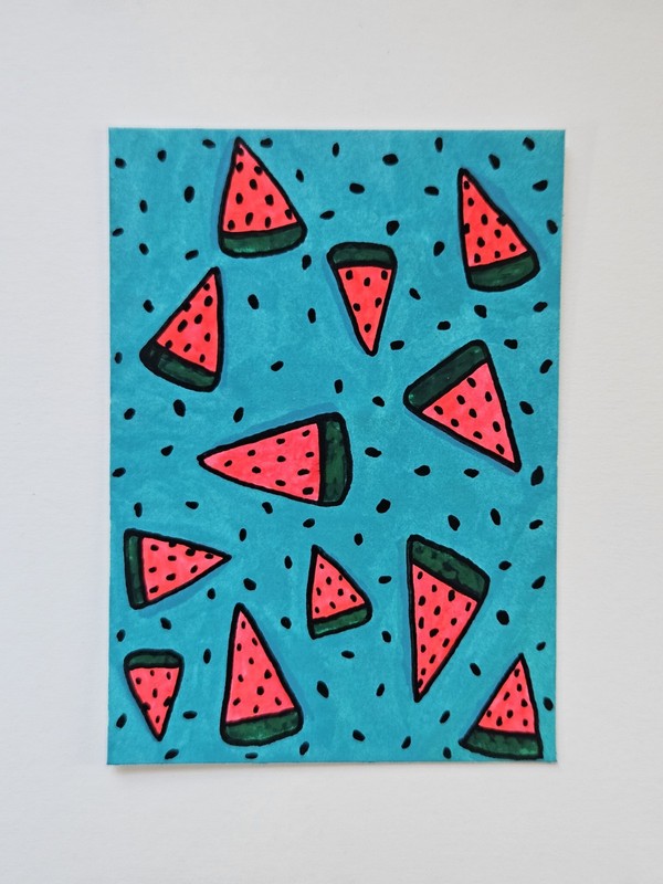 ACEO Original Acrylic Painting Abstract Mini Watermelon Slices Jackie T Creates