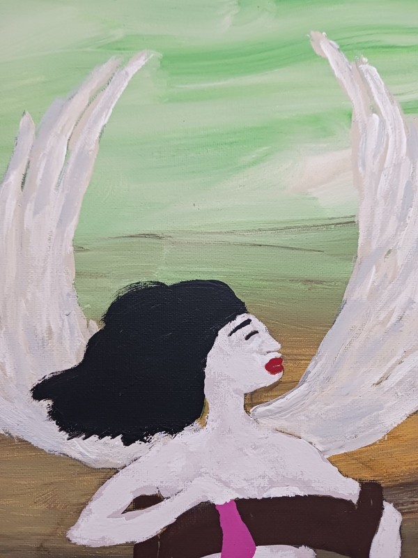 FEMALE PORTRAIT PAINTING 12x16 TITLED (TO HEAVEN IN MY EAZYCHAIR) HIGHER GROUND gallery