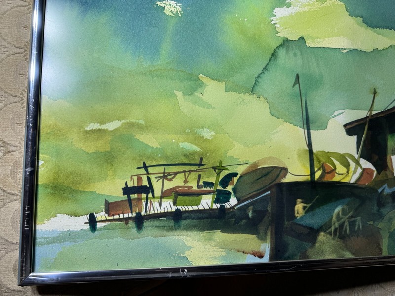Paul Glasser 1973 "Coastal Landscape Scene" Watercolor Painting - Signed/Framed gallery
