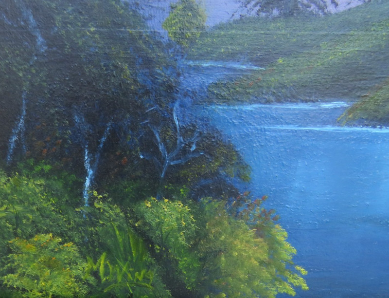 FRAMED OIL ON CANVAS A SERENE NATURAL SCENE LIKE EVERGREEN TREE PAINTING gallery
