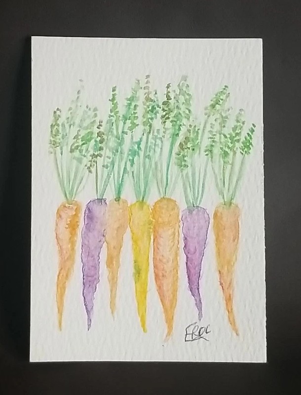 Original Hand Painted Watercolor Row of Carrots ACEO