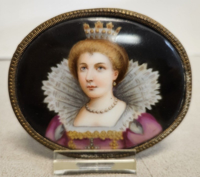 Antique Miniature French QUEEN Marie de Medici Porcelain Portrait Painting