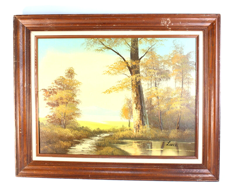 Vintage Landscape Oil Painting Signed Lewis 30″W x 24’H